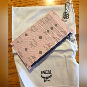 MCM Blush Pink Card Holder with Silver Keychain
